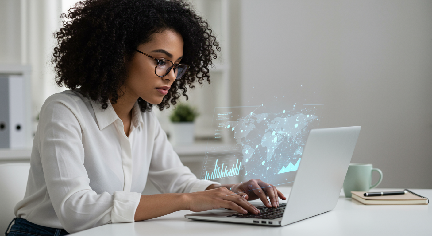 Een persoon die notities maakt bij een laptop